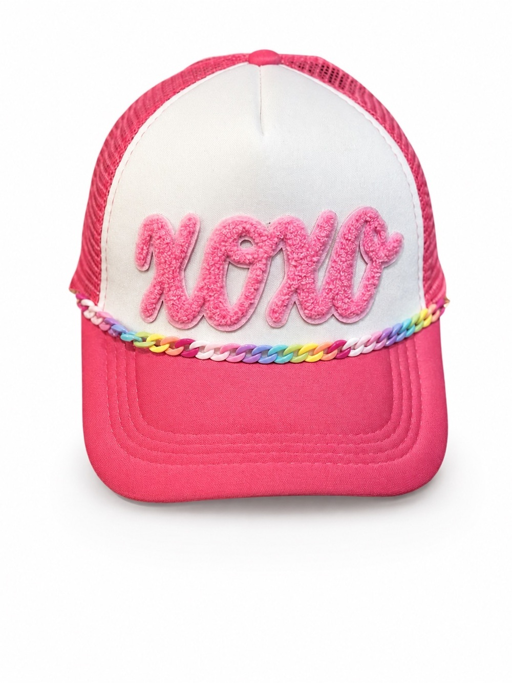 Hand Crafted ‘XOXO' Chenille Patch Pink & WhiteTrucker Hat